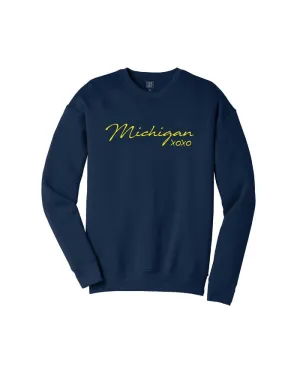 Ink Detroit Michigan XOXO Crewneck Sweatshirt - Maize &  Blue Quilted Lining product pricing