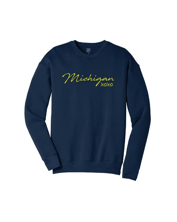 Ink Detroit Michigan XOXO Crewneck Sweatshirt - Maize &  Blue product gift worthy appeal Weekend Ready