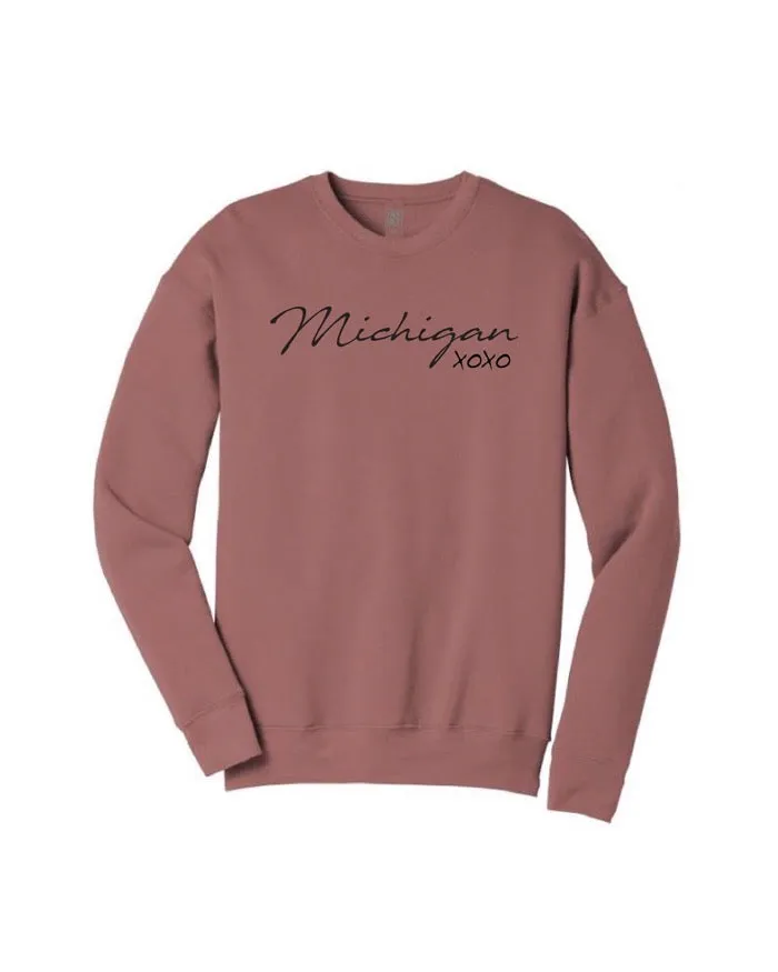 Ink Detroit Michigan XOXO Crewneck Sweatshirt - Mauve Cool Shades City Staple