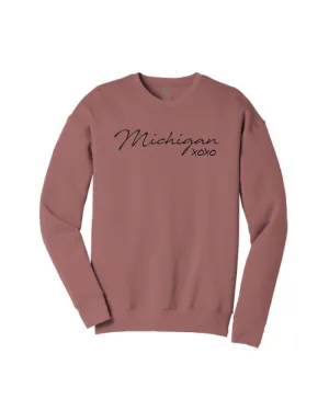 right for running product office appropriateness Ink Detroit Michigan XOXO Crewneck Sweatshirt - Mauve