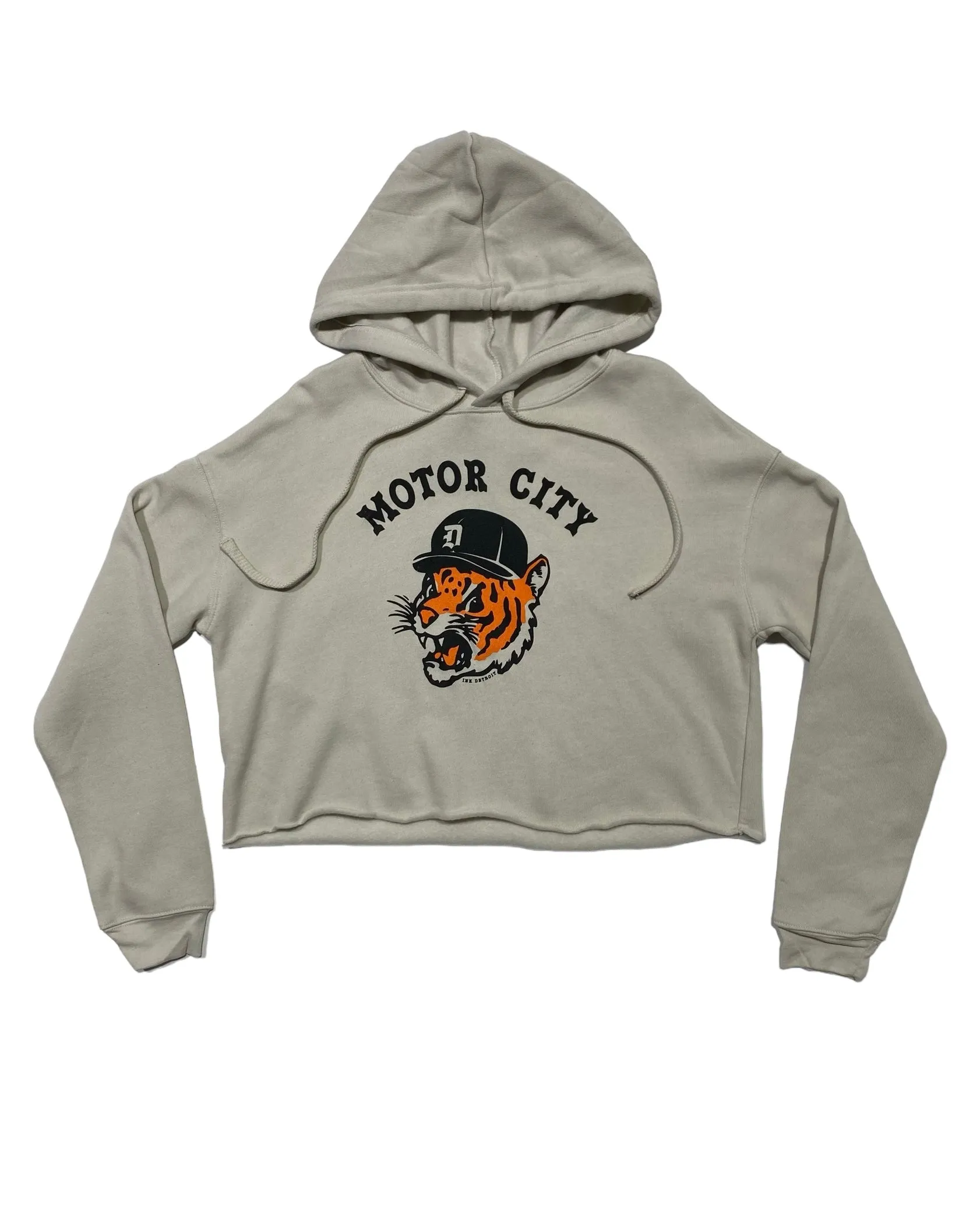 Ink Detroit -  Motor City Kitty Fleece Crop Hoodie - Heather Dust Casual tops Business casual