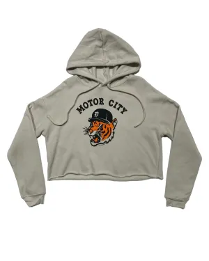 Ink Detroit -  Motor City Kitty Fleece Crop Hoodie - Heather Dust Versatile Design Comfy Vibe