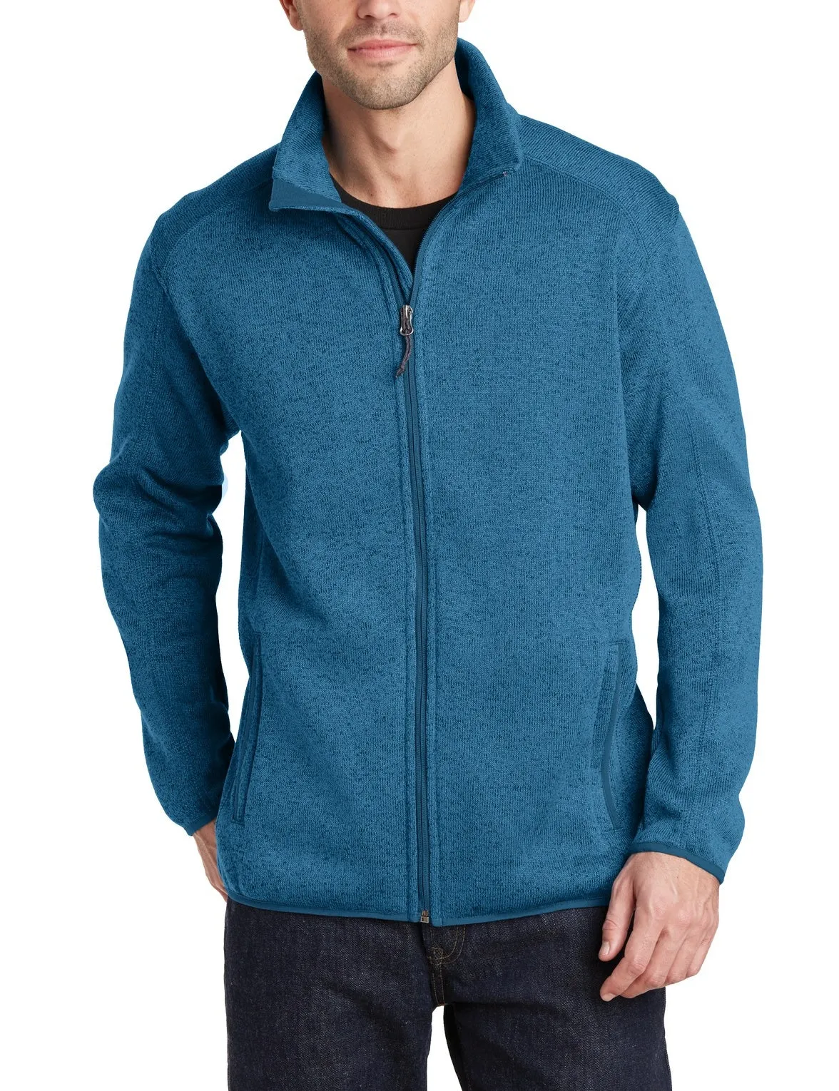 JustBlanks Men's Full-Zip Reverse Zipper Fleece Jacket NonRestrictive Cuff