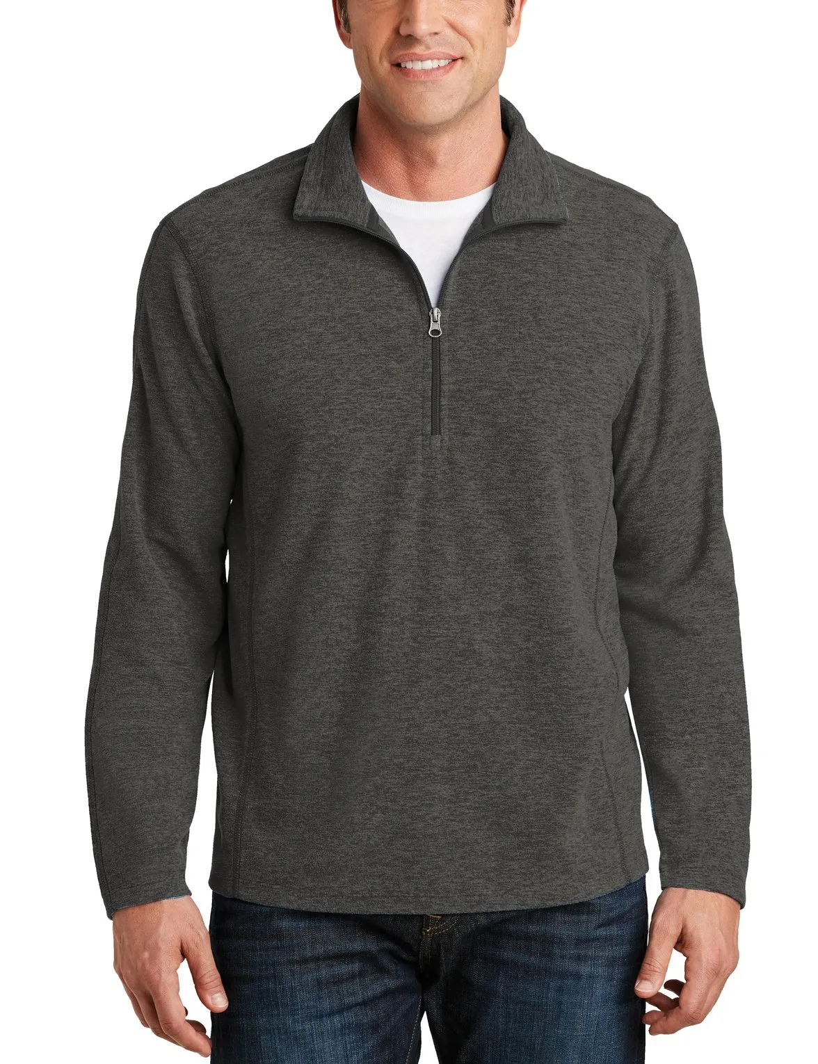 JustBlanks Men's Heather Microfleece Half-Zip Pullover Sweater Cold Casual Outfit Minimalist Stitching