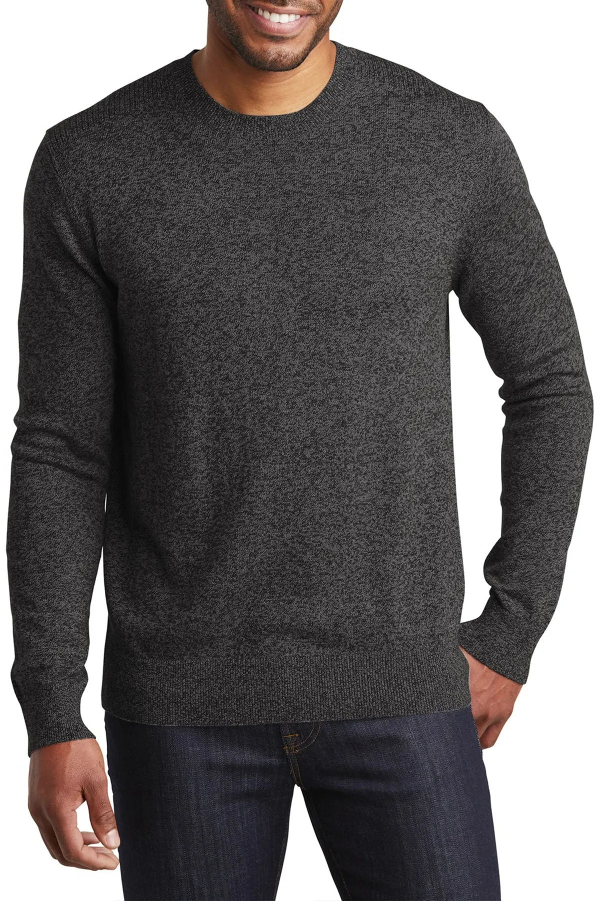 Durable Blend Shrinkage Control Treatment JustBlanks Men's Long Sleeve Marled Crew Pullover Sweater