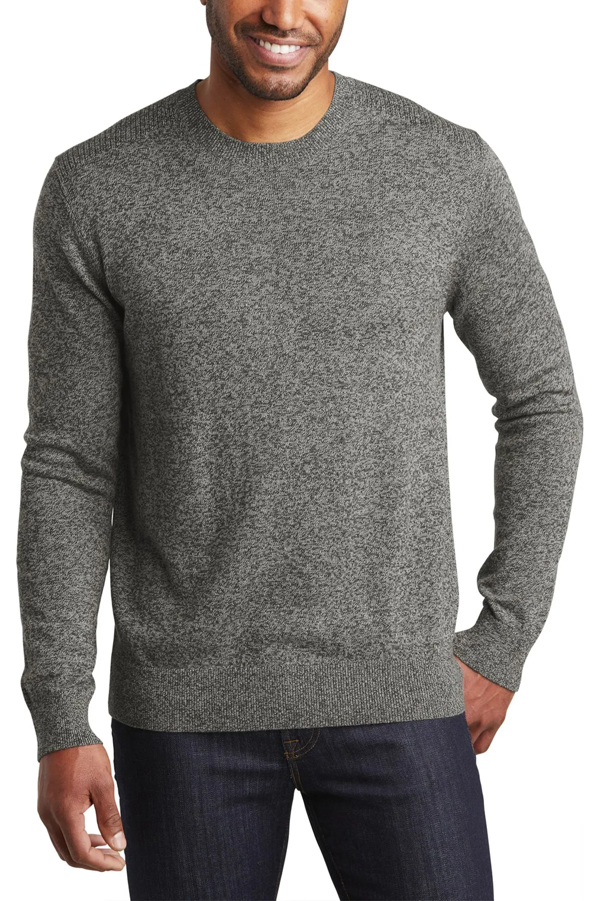 All Season Lightweight Fabric JustBlanks Men's Long Sleeve Marled Crew Pullover Sweater