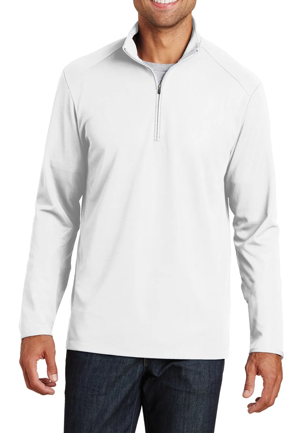 Easy Care Material JustBlanks Men's Long Sleeve Pinpoint Mesh Half-Zip Pullover