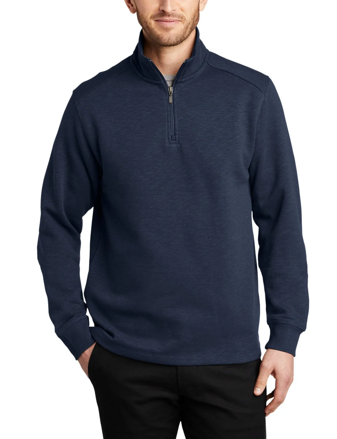 Day Wear Friction Resistant Edging JustBlanks Men's Quarter-Zip Slub Fleece Pullover Sweater