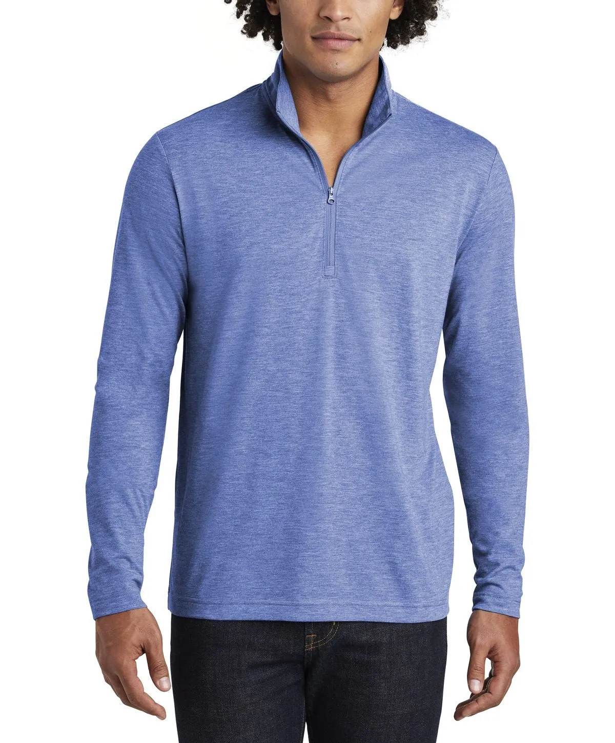 JustBlanks Men's Tri-Blend Quarter-Zip Pullover Jacquard Pattern Lightwear Look