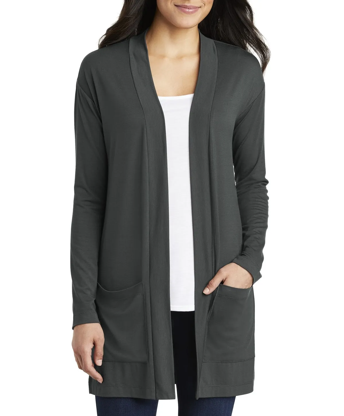 JustBlanks Women's Long Sleeve Open Front Concept Cardigan with Pockets FourWay Stretch Compact Knit Structure