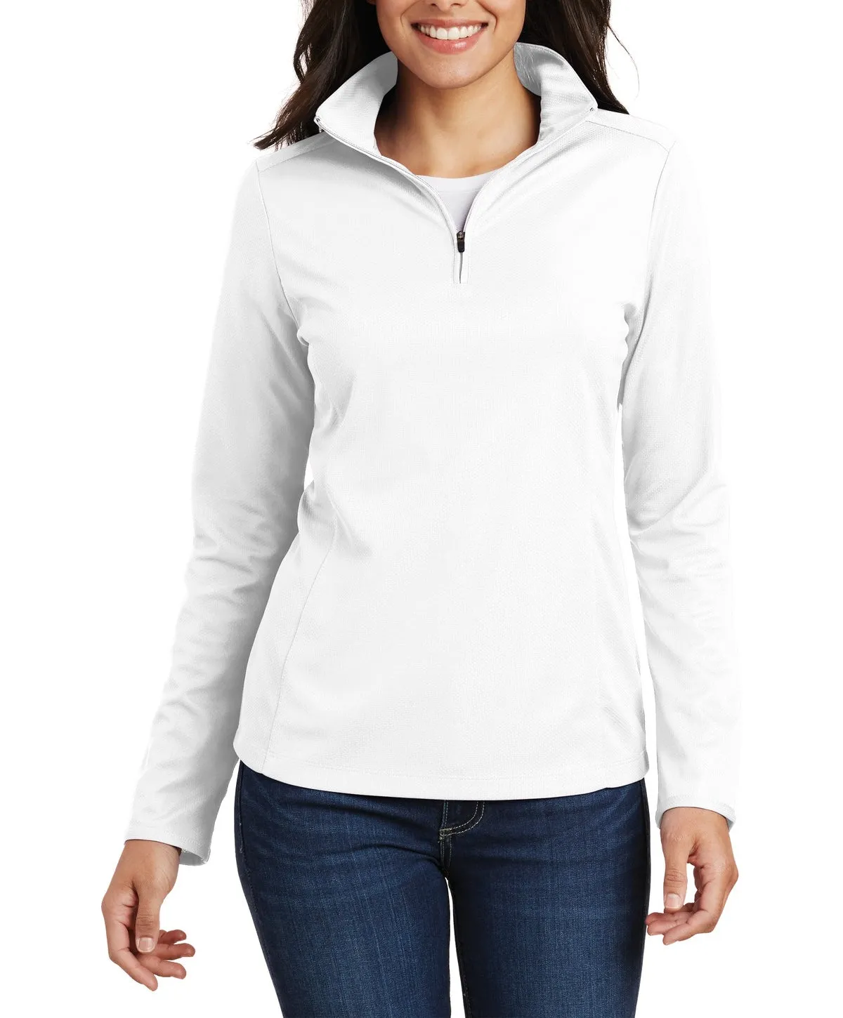 JustBlanks Women's Pinpoint Mesh Half-Zip Pullover Sweater Pilling Prevention Tips Lounge Vibe