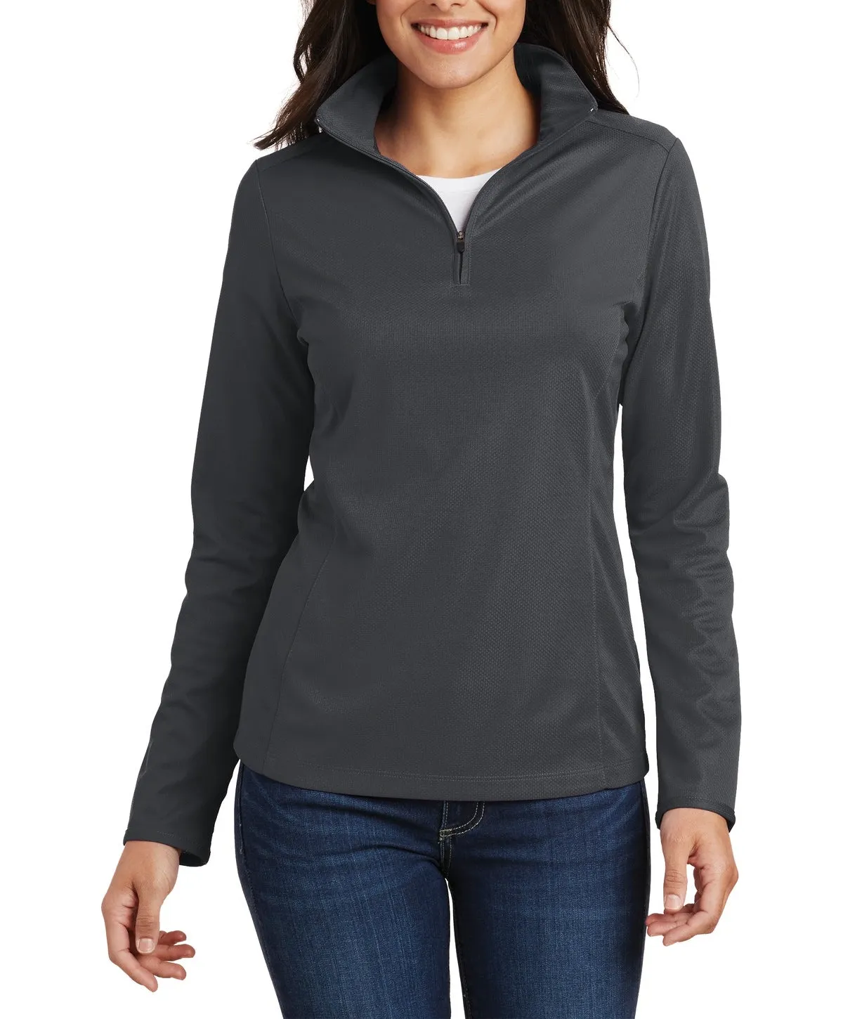 JustBlanks Women's Pinpoint Mesh Half-Zip Pullover Lightweight Fabric