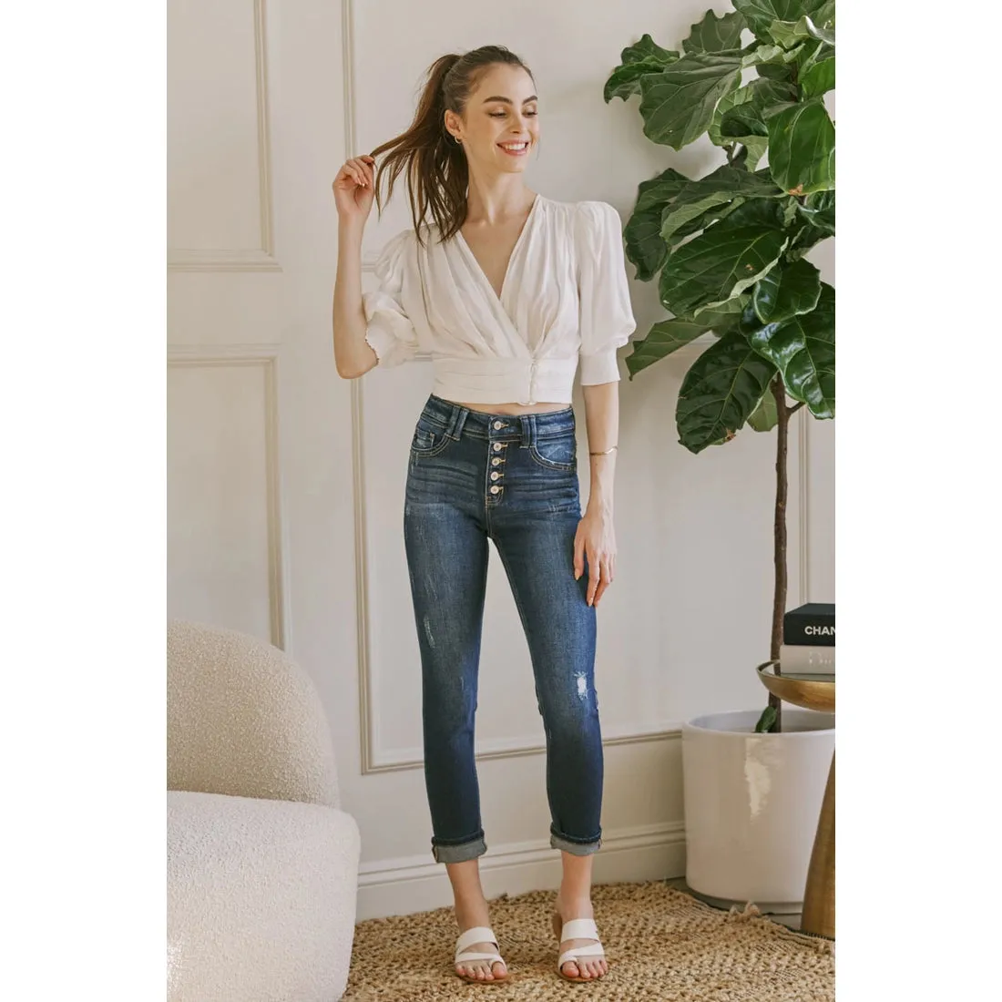 KanCan Destructed High Rise Slim Straight Jean Trendy Choice