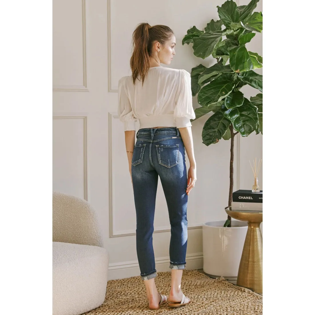 KanCan Destructed High Rise Slim Straight Jean Balanced Wardrobe