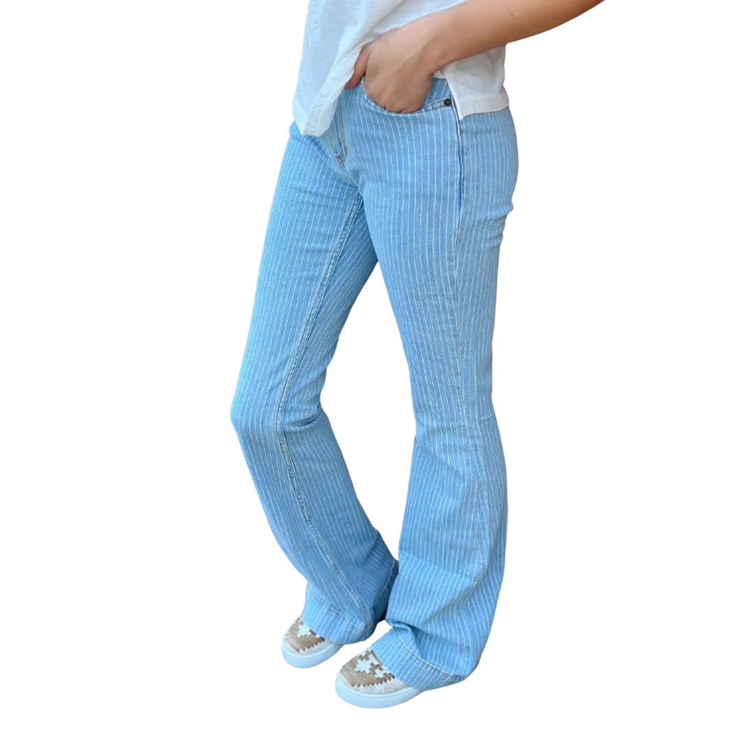 Night Out Traveler Gear Stylish classic clothing Kimes Ranch Women's Crystal Bareback Stripe Denim High Rise Trouser Jean