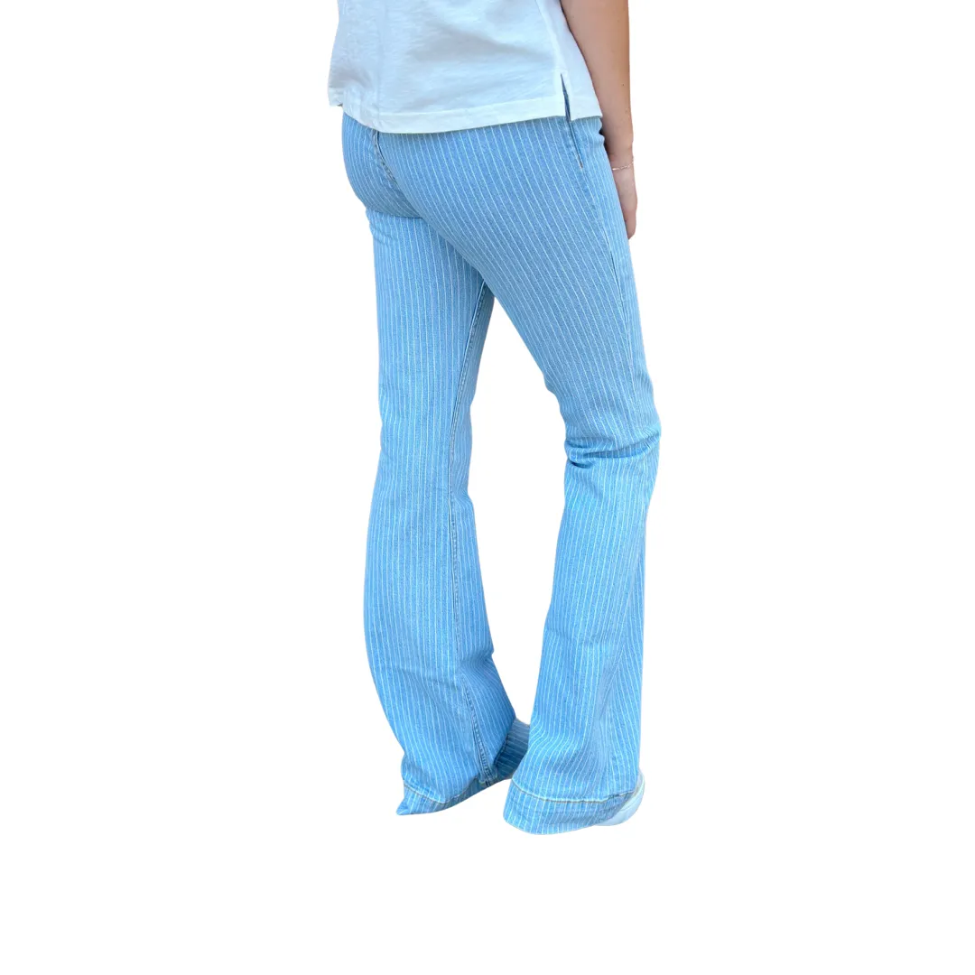 Elegant Party Look Winter Warmth Kimes Ranch Women's Crystal Bareback Stripe Denim High Rise Trouser Jean