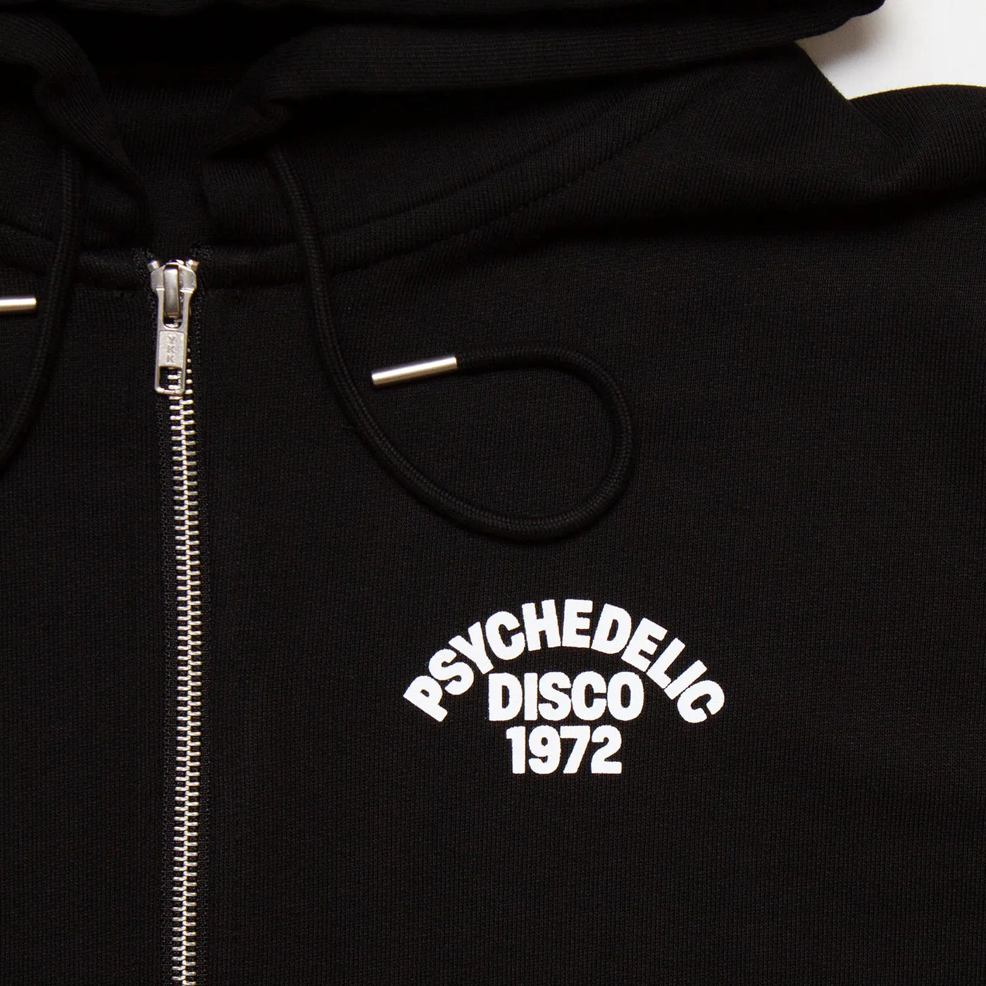 1972 Psychedelic Disco Crest - Zipped Hood - Black Minimalist Design
