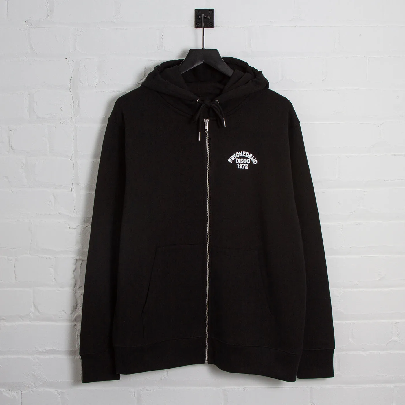 product customer retention 1972 Psychedelic Disco Crest - Zipped Hood - Black