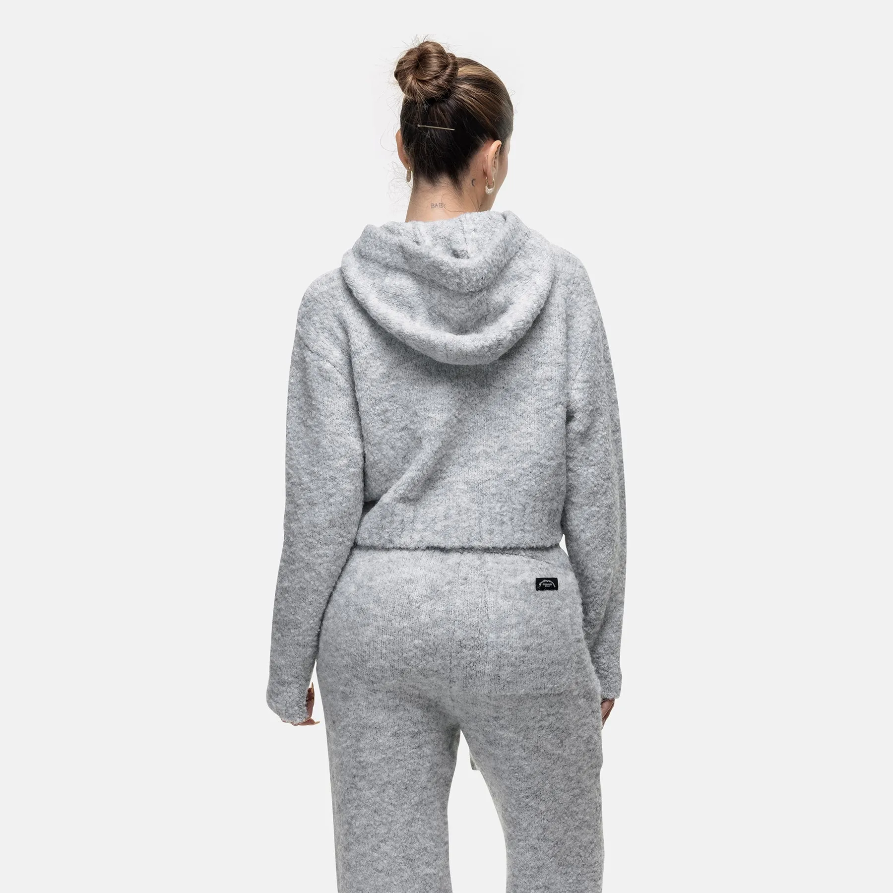 Cozy Boucle Knitwear Grey Hoodie Warm Look Timeless Hoodie