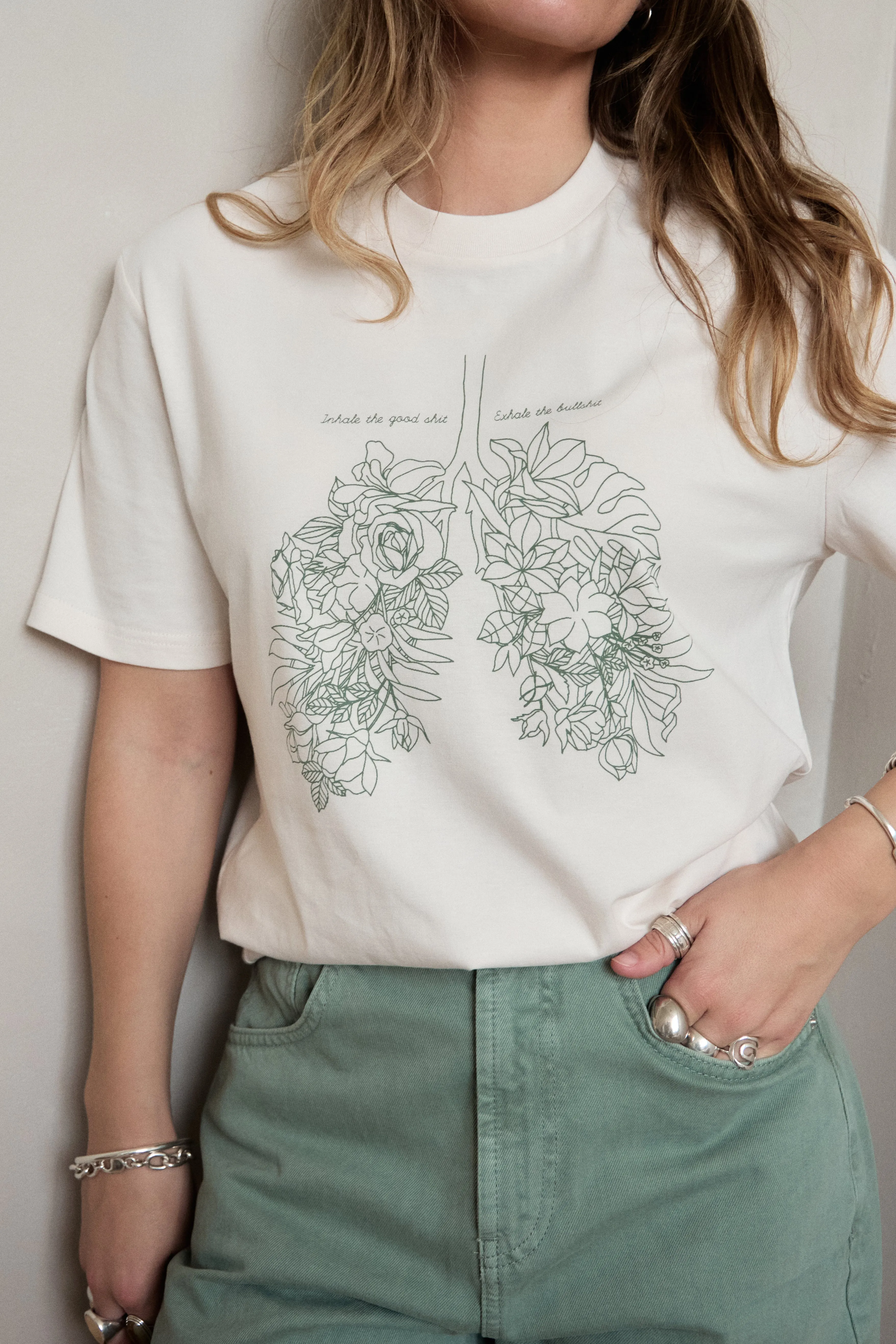 Light and Cozy Breathable Yarn Composition O&F Inhale Exhale Tee - Oat