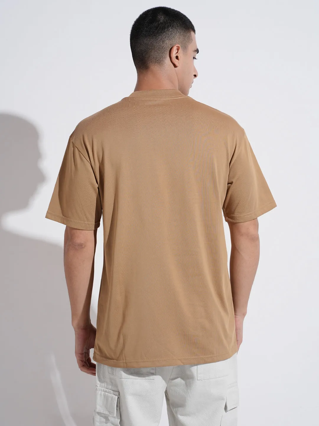 Long Lasting Color EasyCareFabric Men's Typography Brown Short Sleeves Round Neck Relaxed Fit T-Shirt