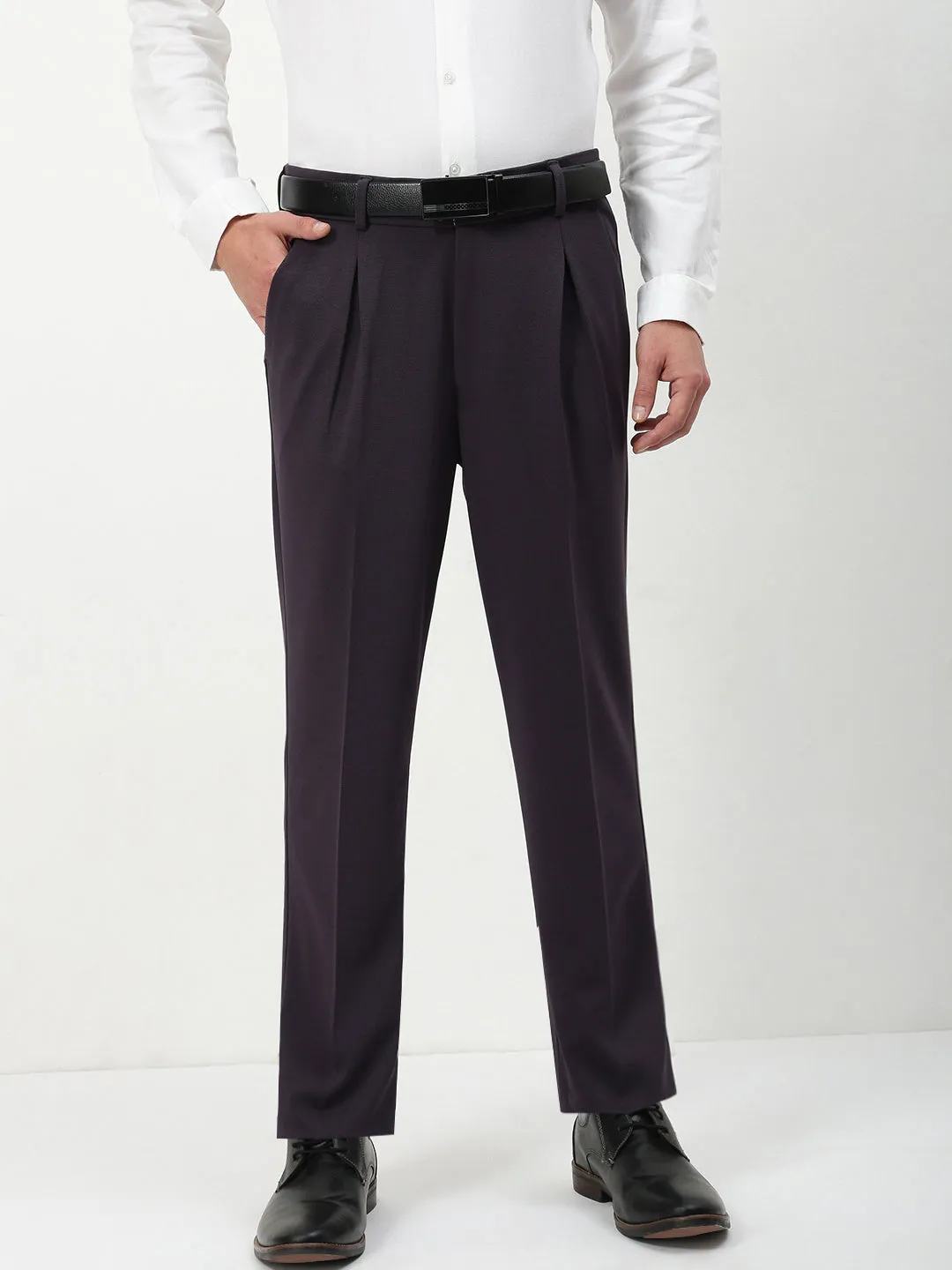 Body Shape Men's Grey Solid Formal Trousers