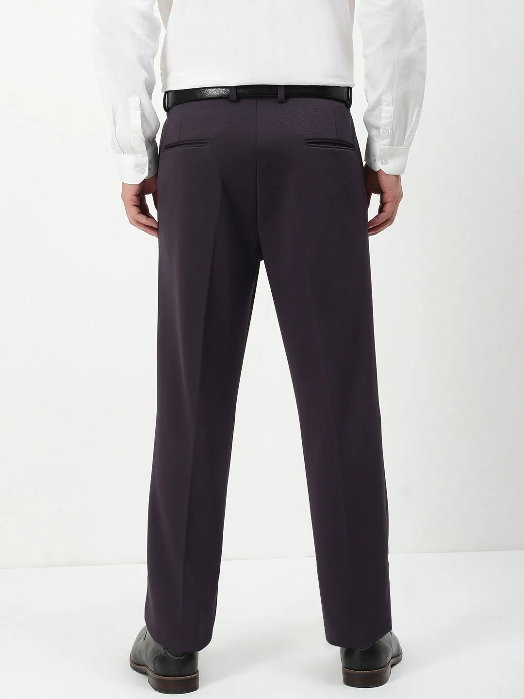Relaxed Lines Stain Release Finish Men's Grey Solid Formal Trousers