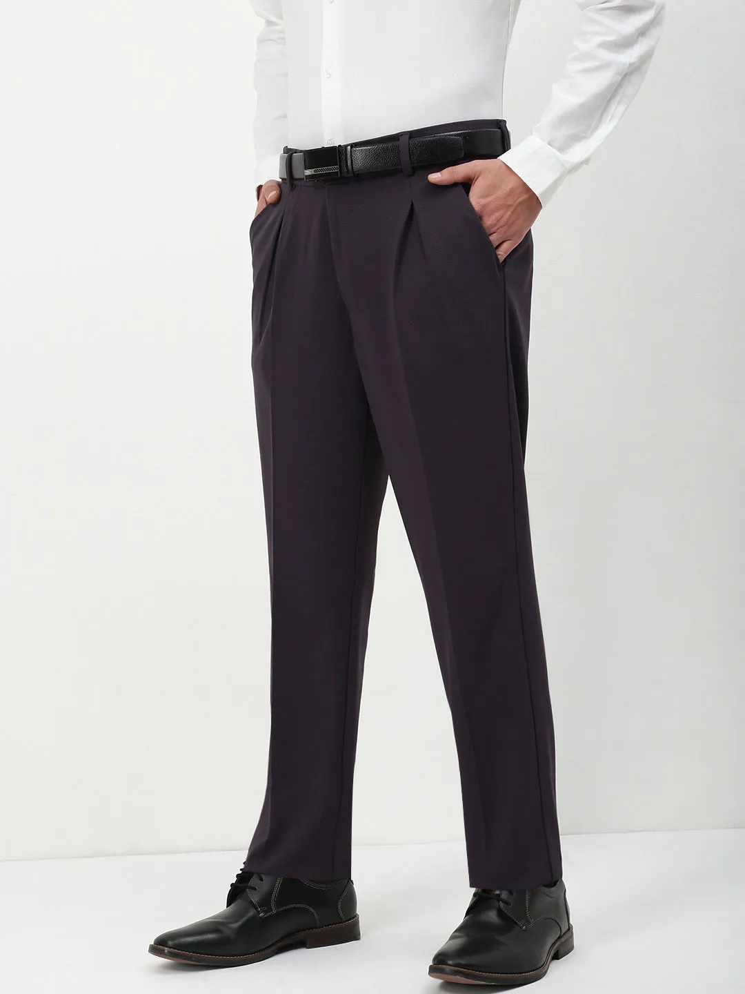 Reflective Trim Options Light Coverage Men's Grey Solid Formal Trousers