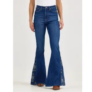 Reinforced Stitching Slim Cut Wrangler Retro Women's Bailey High Rise Pieced Trumpet Flare Jean in Melody