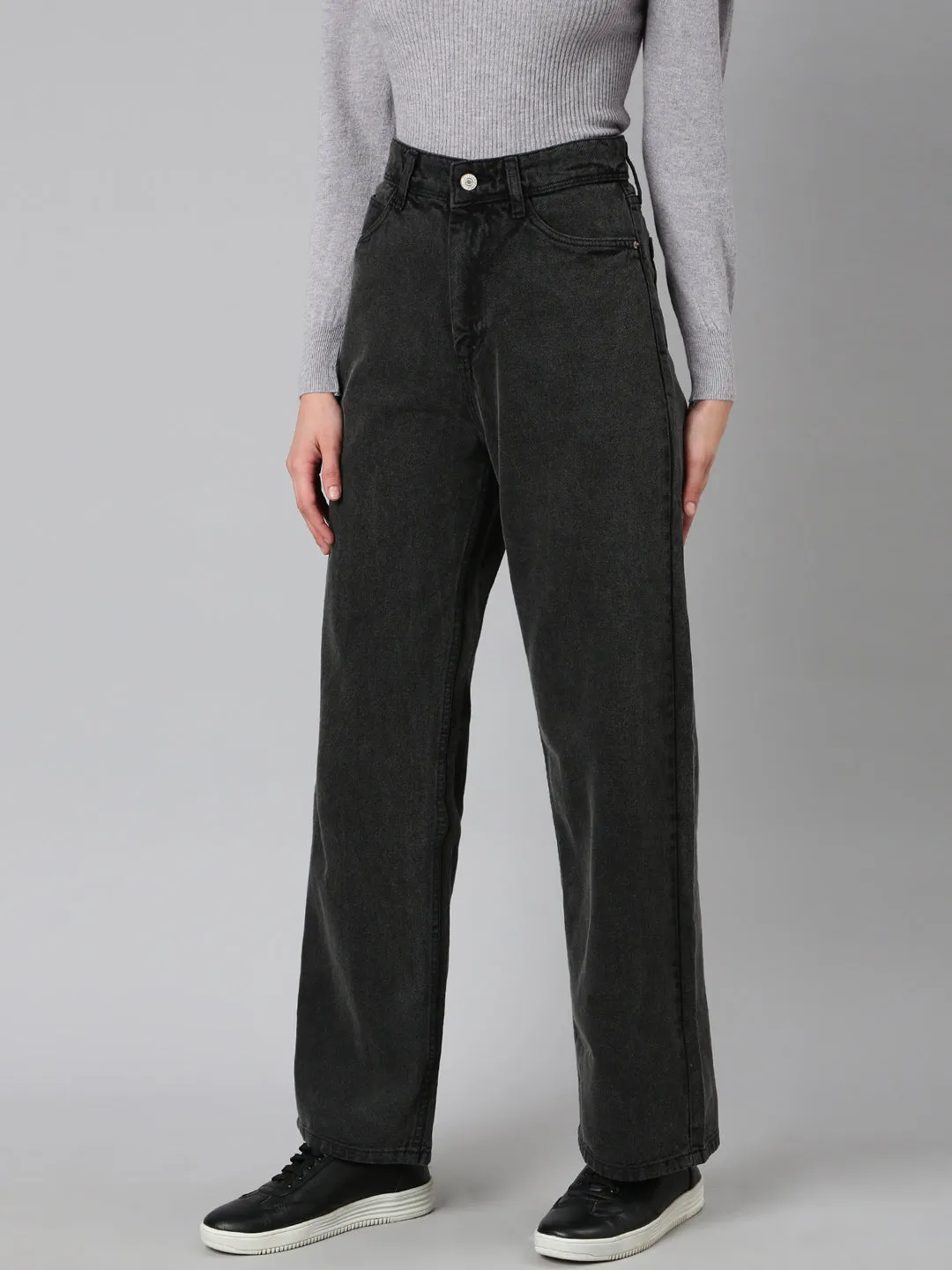 Women's Grey Wide Leg Denim Jeans Balanced Fit