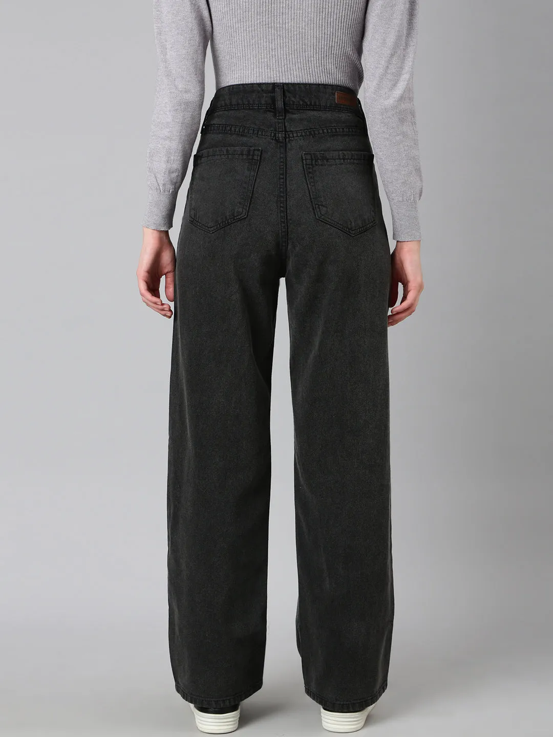 Women's Grey Wide Leg Denim Jeans Spring Attire