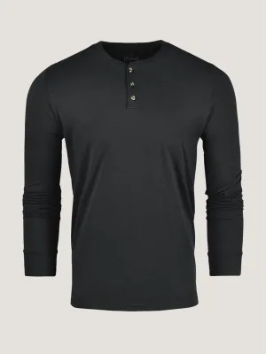 Black Long Sleeve Henley Performance Stretch Seam Free Back