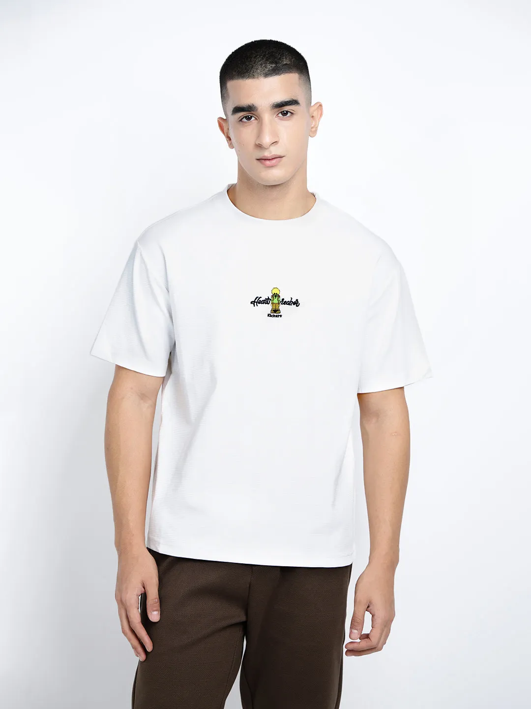 Cool Fit Men's Graphic Print White Short Sleeves Round Neck Relaxed Fit T-Shirt