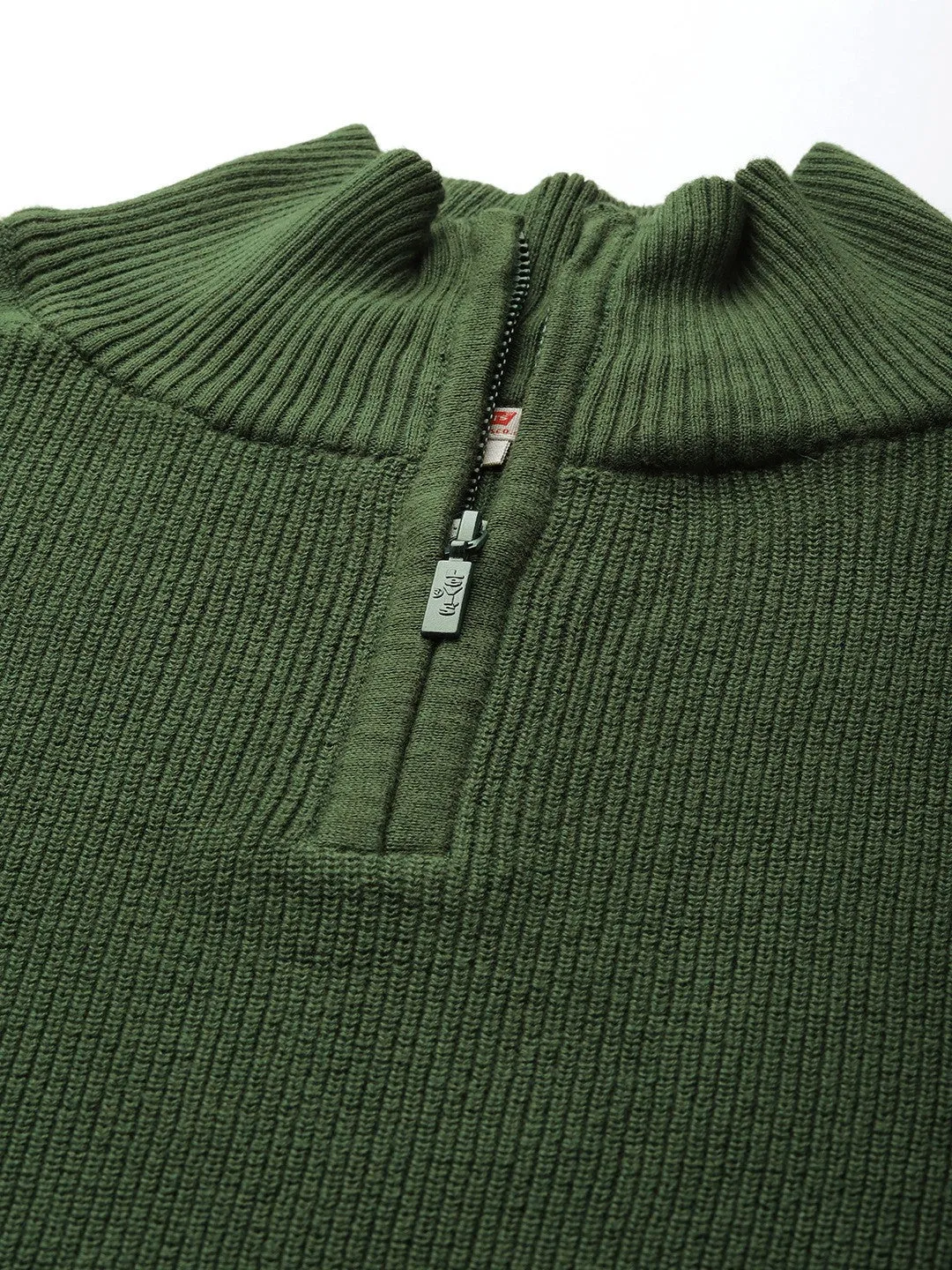 Men's Striped Green High Neck Sweater QuickDry Fabric Fall Ready