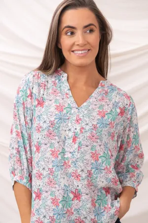 Lola Blouse - Pastel Floral Solid color purity QuickDry Material