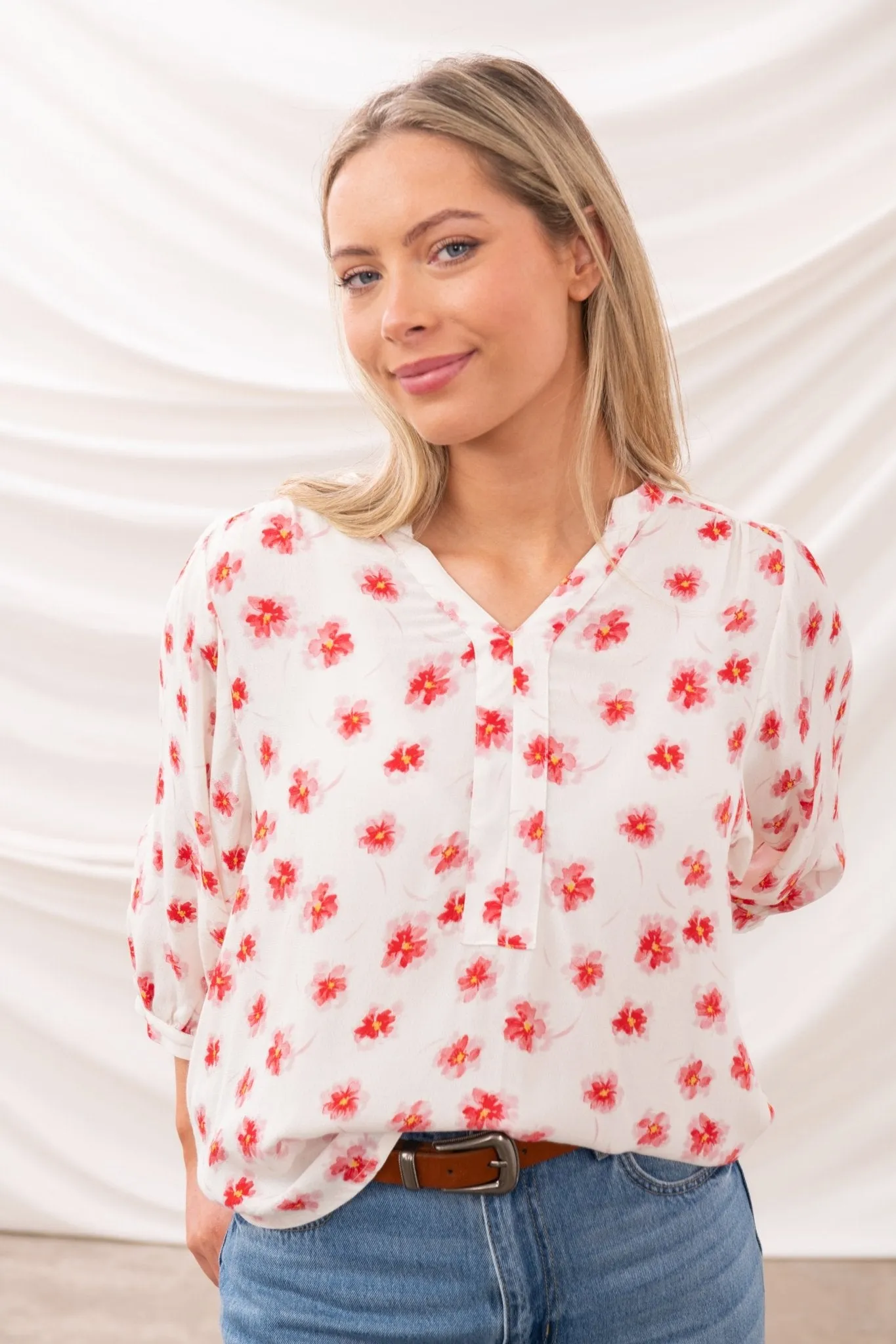 Flattering Shape Formal Elegance Lola Blouse - Soft Pink Floral