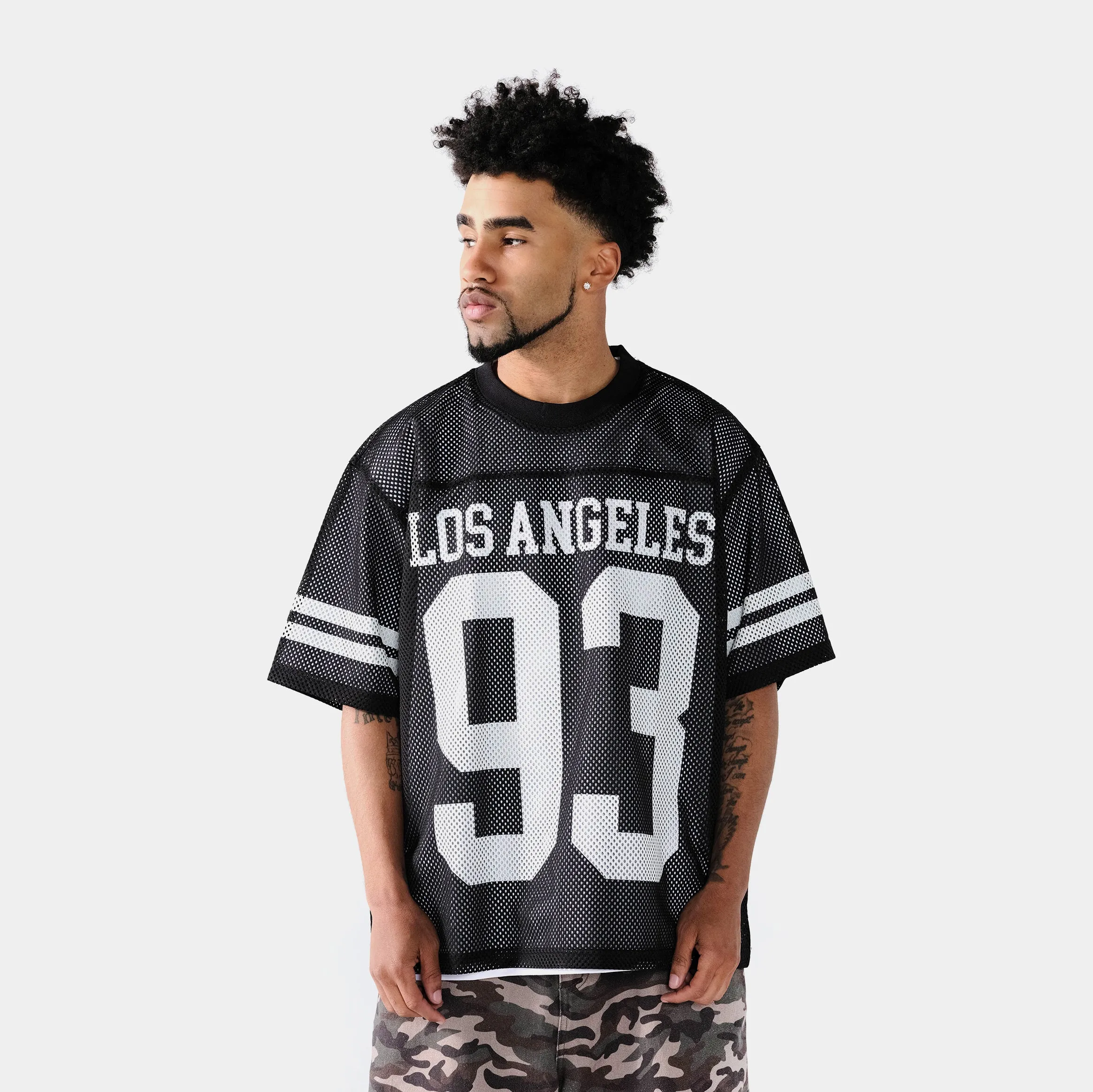 Los Angeles Mesh Mens Jersey (Black/White) Non Restrictive Cuffing Abrasion Resistant Surface