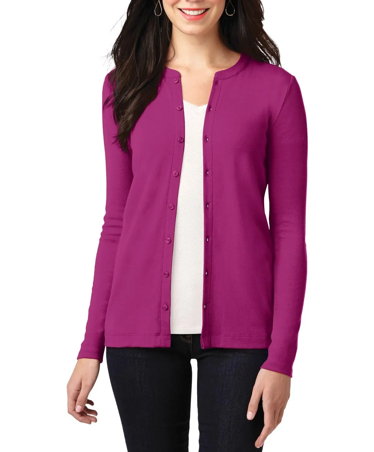 JustBlanks Women's Long Sleeve Button Front Stretch Cardigan Moisture Wicking Texture Heat Retention Technology