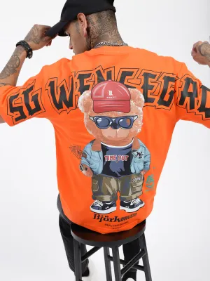 Breathable Fit Wear Movie Night Men's Graphic Orange Round Neck Relaxed Fit T-Shirt