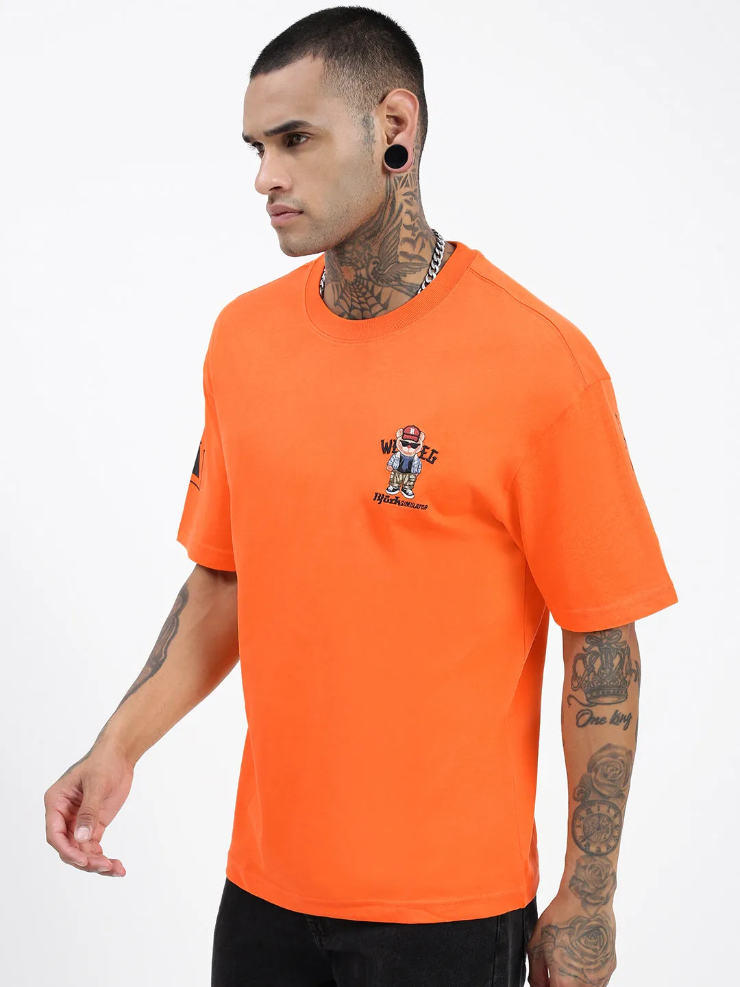 Men's Graphic Orange Round Neck Relaxed Fit T-Shirt graduation