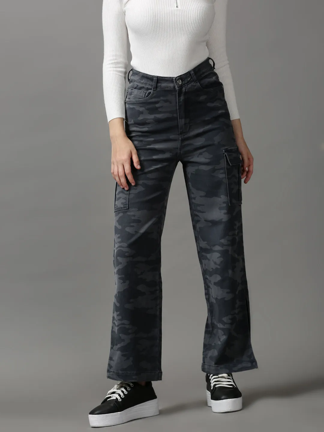 Women's Grey Clean Look Wide Leg Light Fade Stretchable Denim Jeans Daily Go Smart Design
