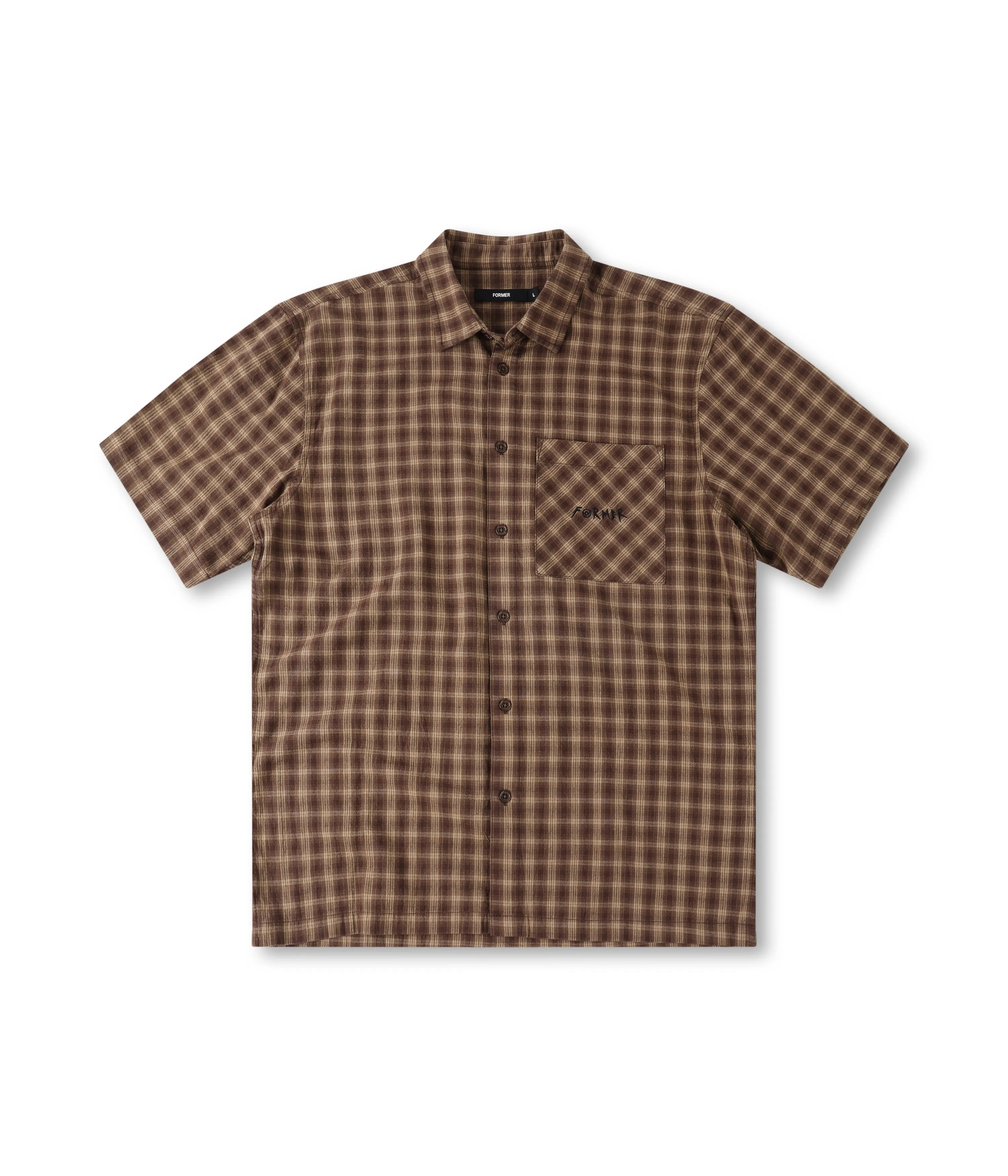 Stretchable Fabric Durable Color Retention MANNERS CHECK SS SHIRT // BARK