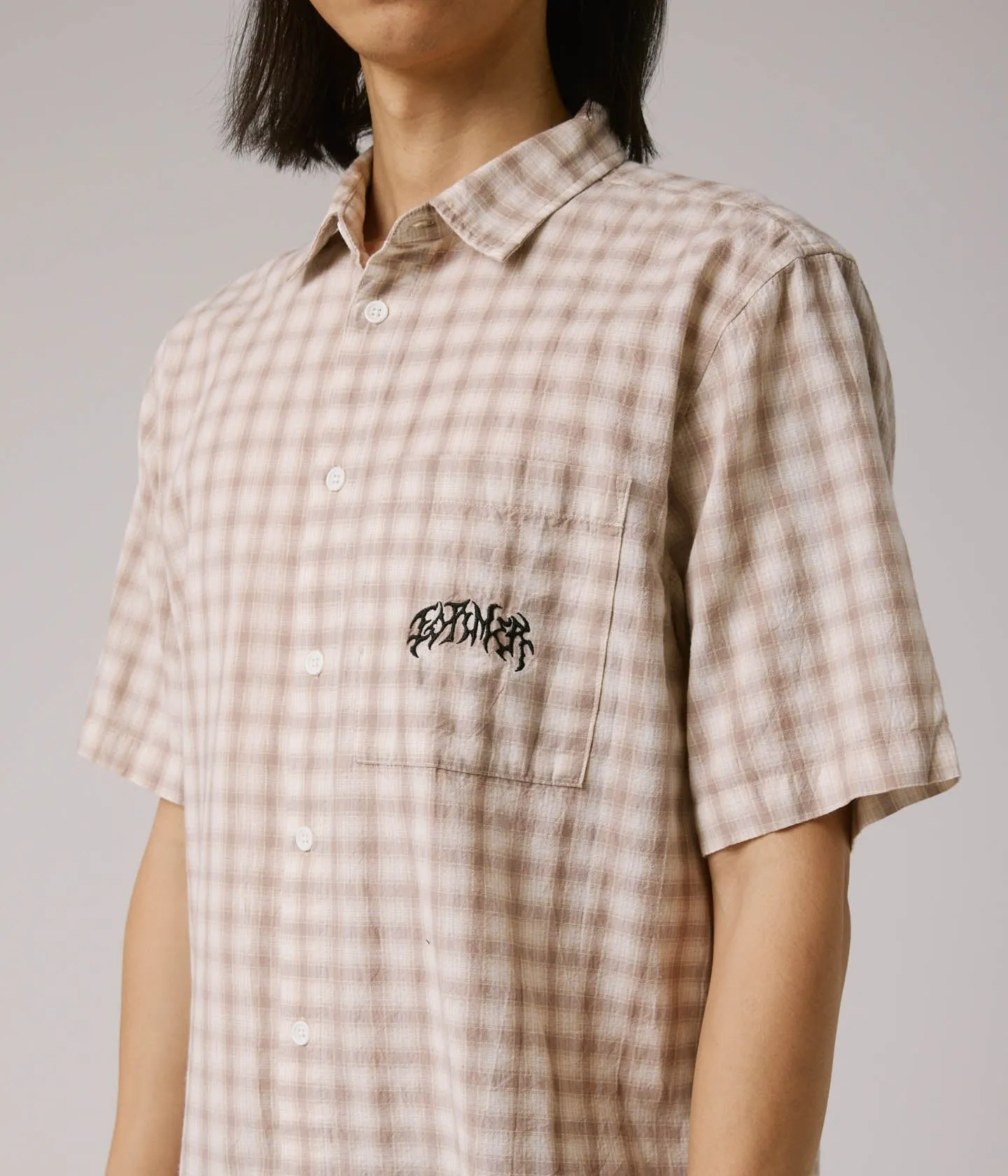 Relaxed Look MANNERS CHECK SS SHIRT // TAUPE