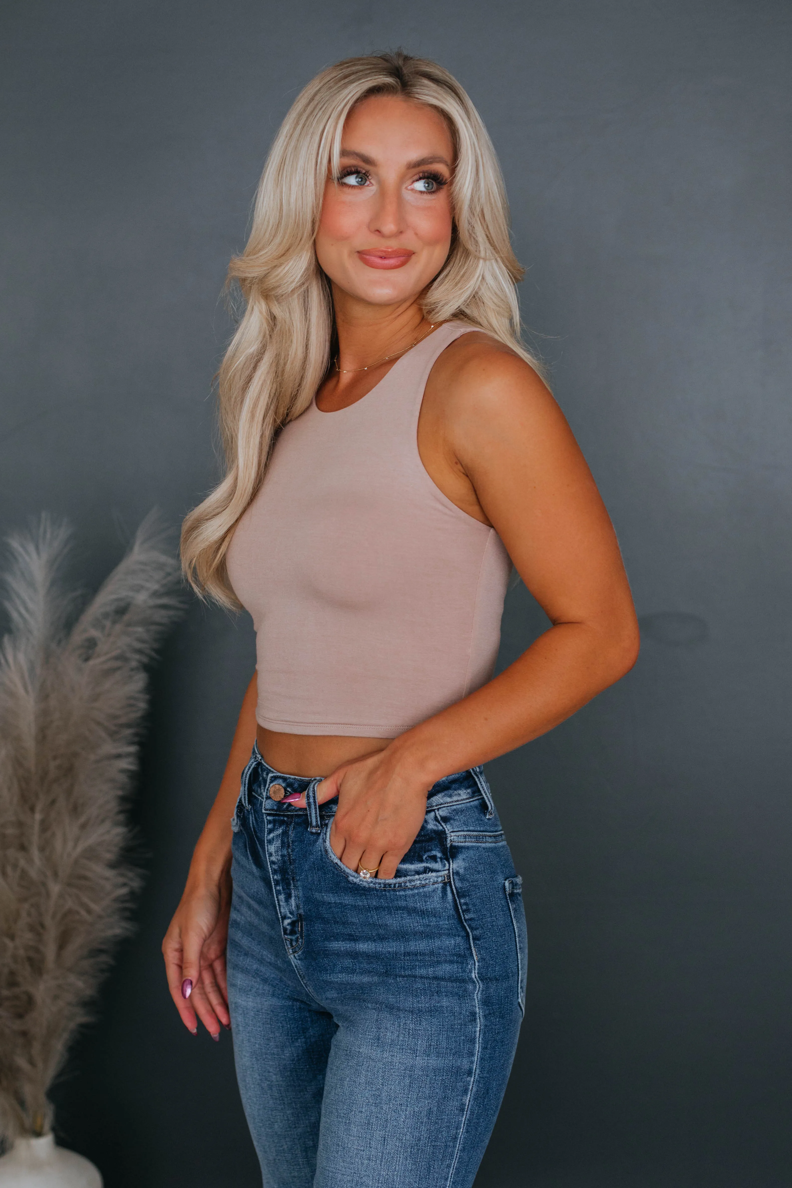 Low Profile Silhouette LayeringFriendly Angelina Basic Tank - Sand