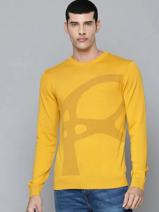 Men's Abstract Print Crew Neck Sweater Sleek Surface