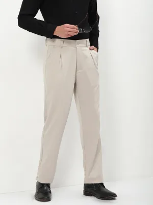 Breathable Wearable Men's Beige Solid Formal Trousers