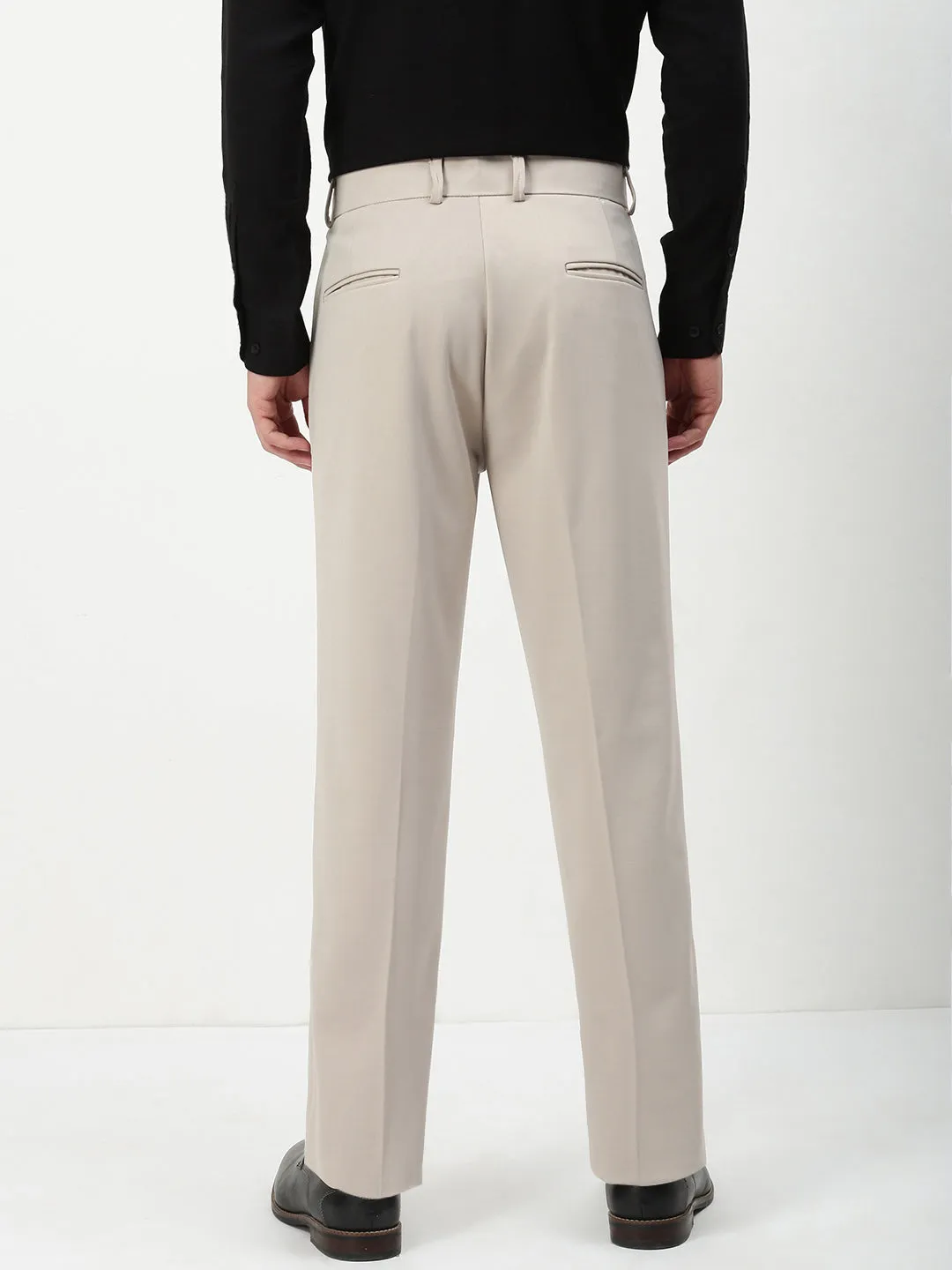 Sport Comfort Heat Friendly Men's Beige Solid Formal Trousers