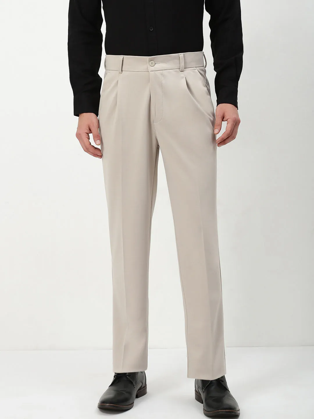 Men's Beige Solid Formal Trousers Breath Friendly TearResistantMaterial