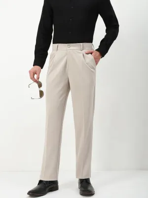 Men's Beige Solid Formal Trousers Work Friendly SecureClosures