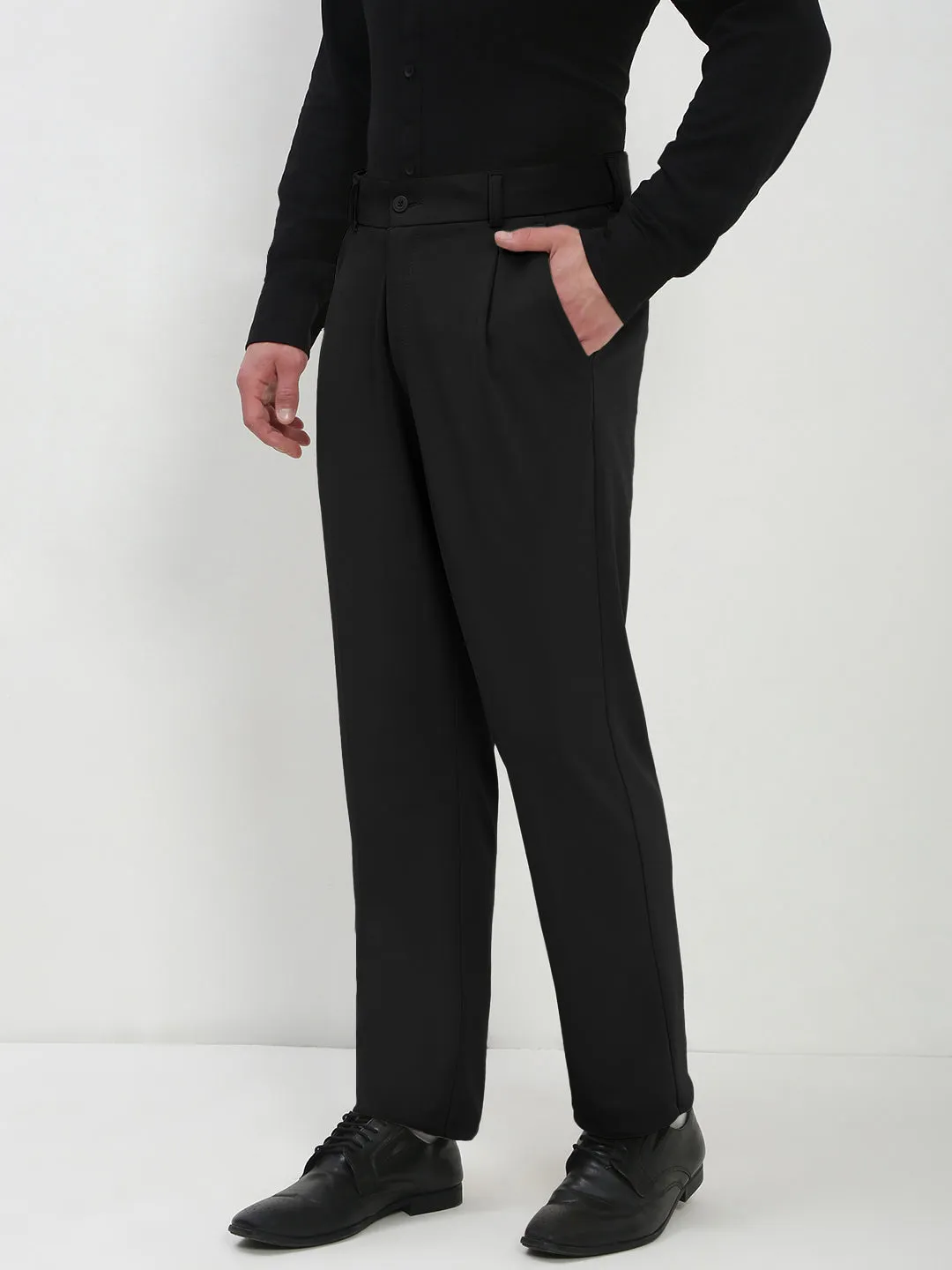 wrinkle free Cozy Design Men's Black Regular Fit Formal Trouser